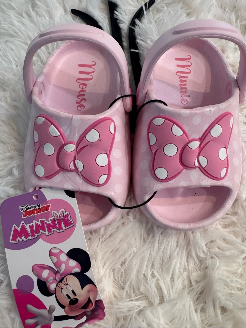 Disney Pink Minnie Bow Slide Sandals for Kids size 6